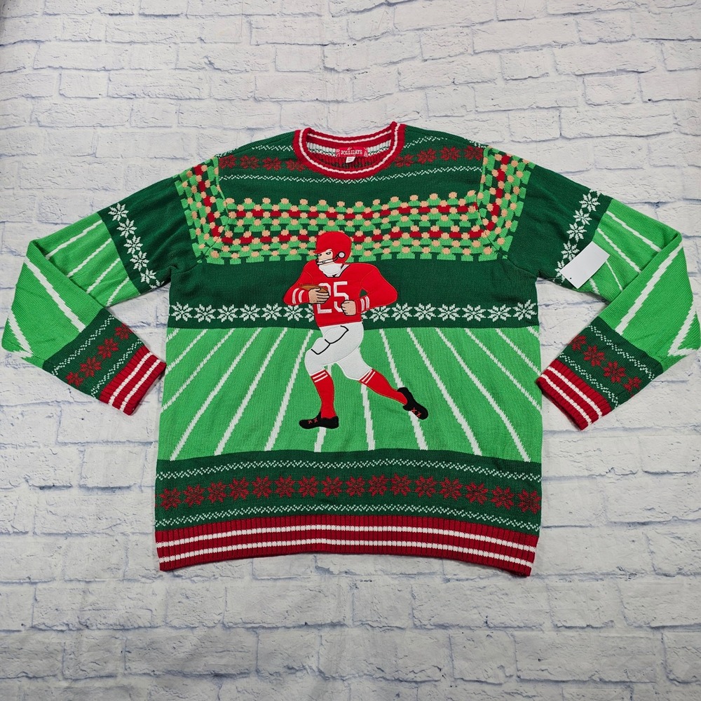 Jollidays Football Ugly Christmas Sweater Mens 3XLT Green Fair Isle Holiday Knit